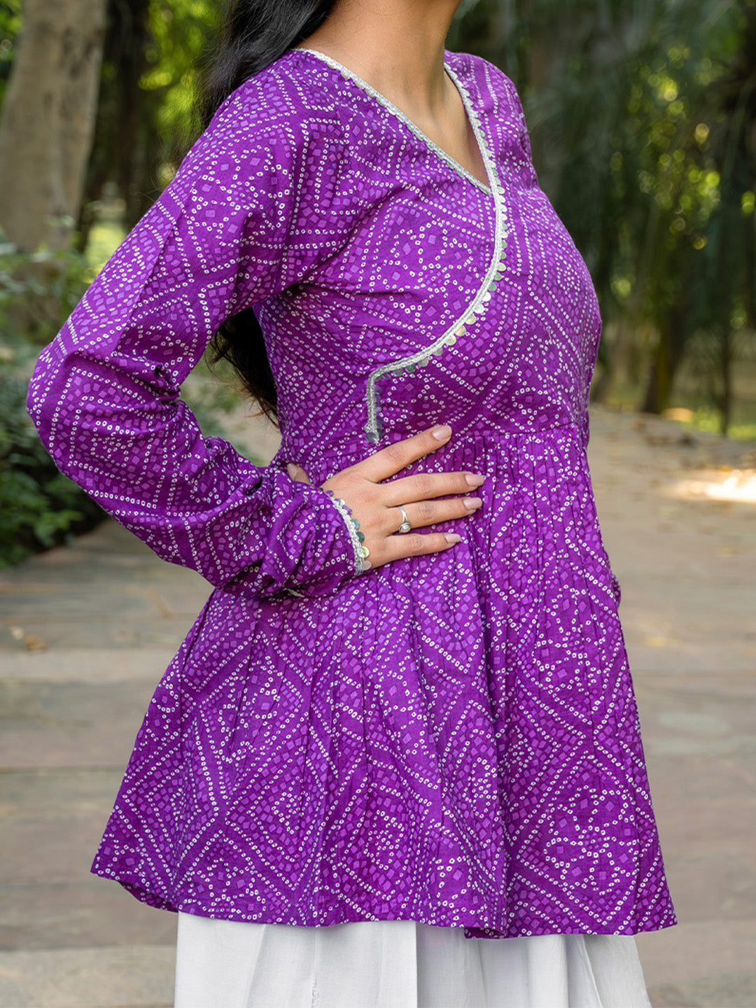 So You Ananya: Bandhani Frock Kurti with Churidar Sleeves