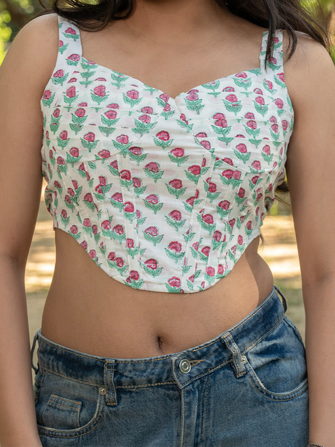 So You Poo: Handblock Backless Corset Top for Women