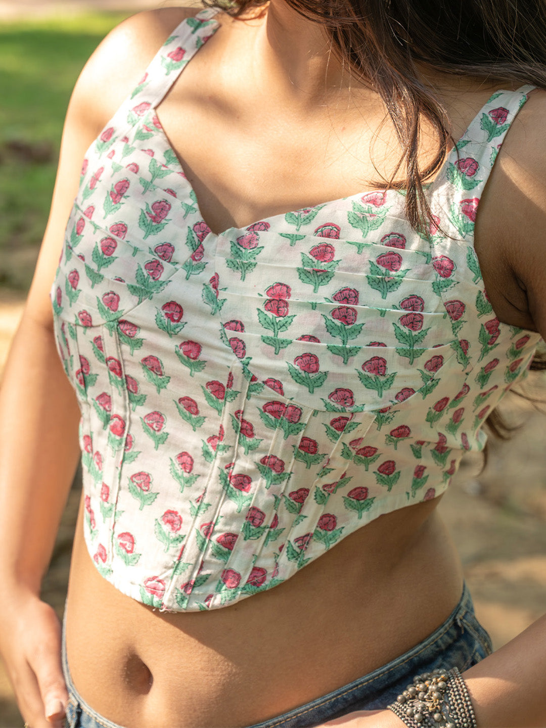 So You Poo: Handblock Backless Corset Top for Women